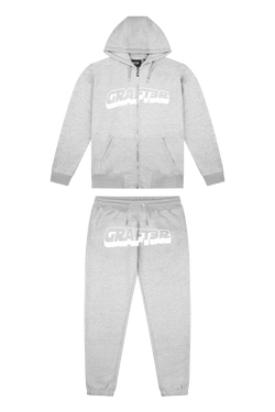 CURVED LOGO ZIP UP TRACKSUIT - GREY