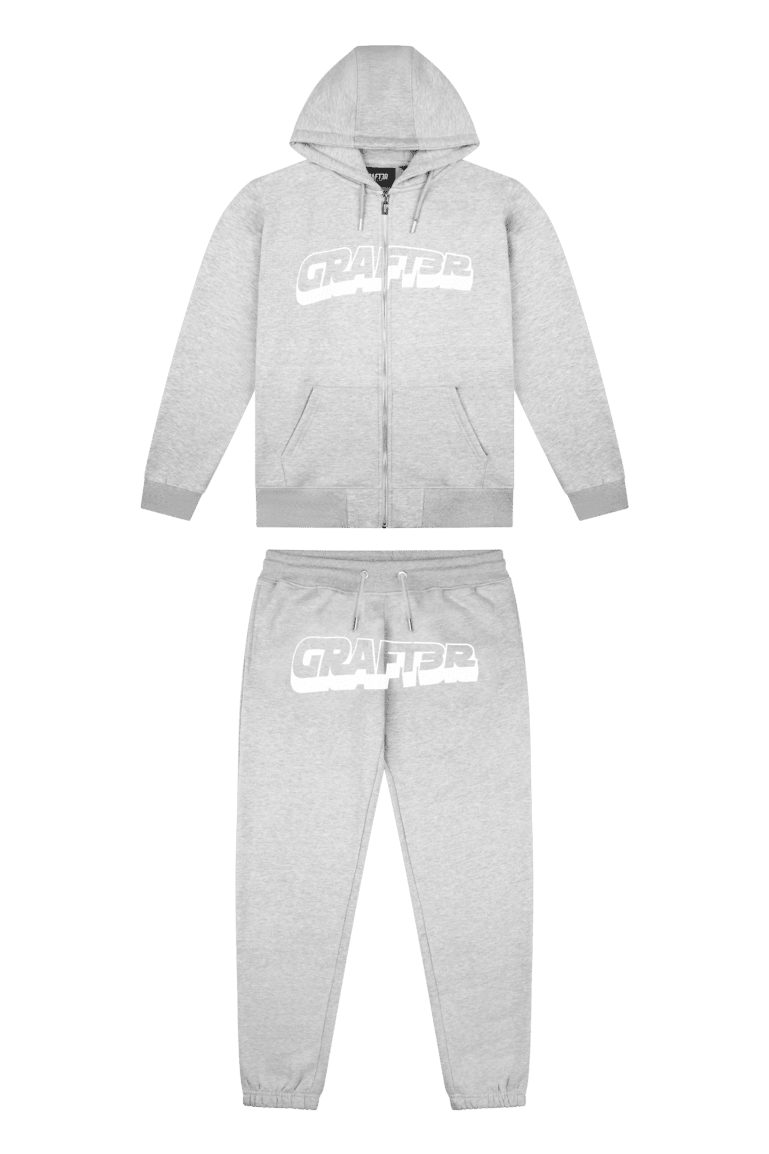 CURVED LOGO ZIP UP TRACKSUIT - GREY